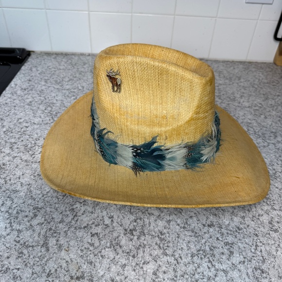 Tomy Sombreros Elegante | Vintage Western Cowboy Hat w/Blue Feather Band, OS
